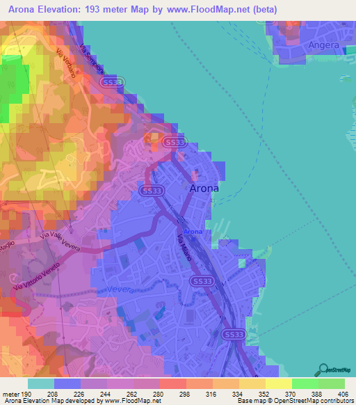 Arona,Italy Elevation Map