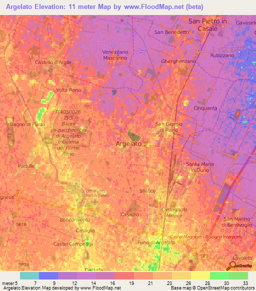 Argelato,Italy Elevation Map