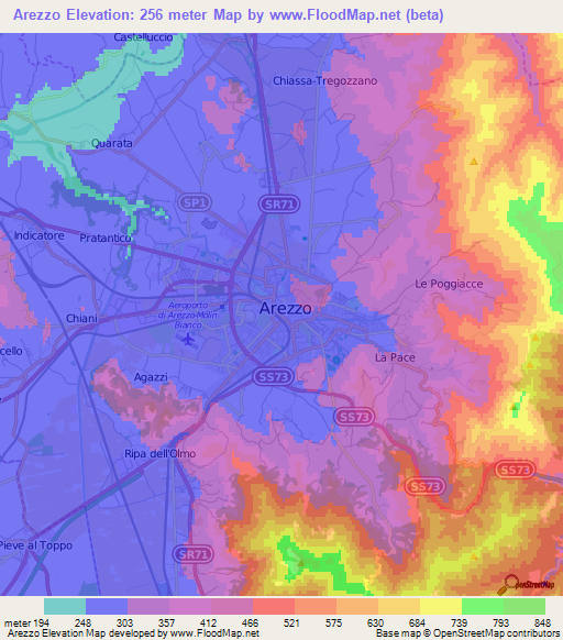 Arezzo,Italy Elevation Map