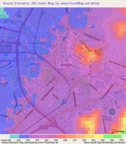 Arezzo,Italy Elevation Map