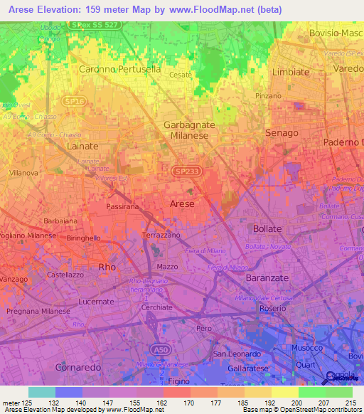 Arese,Italy Elevation Map