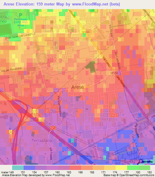 Arese,Italy Elevation Map