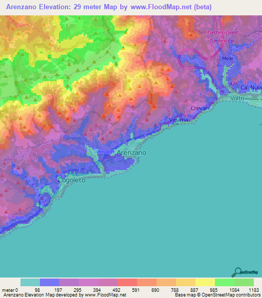 Arenzano,Italy Elevation Map