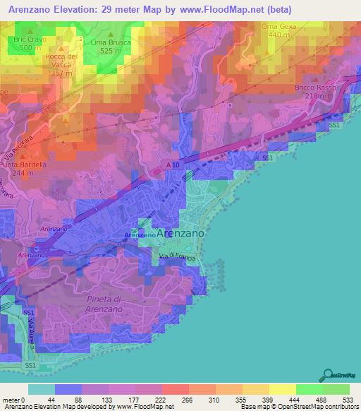 Arenzano,Italy Elevation Map