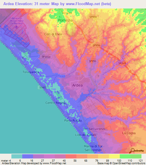 Ardea,Italy Elevation Map