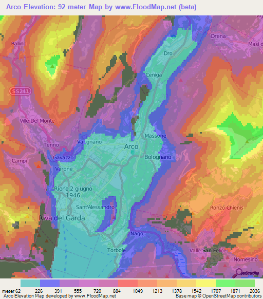 Arco,Italy Elevation Map