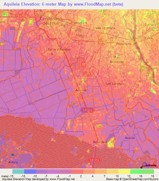 Aquileia,Italy Elevation Map