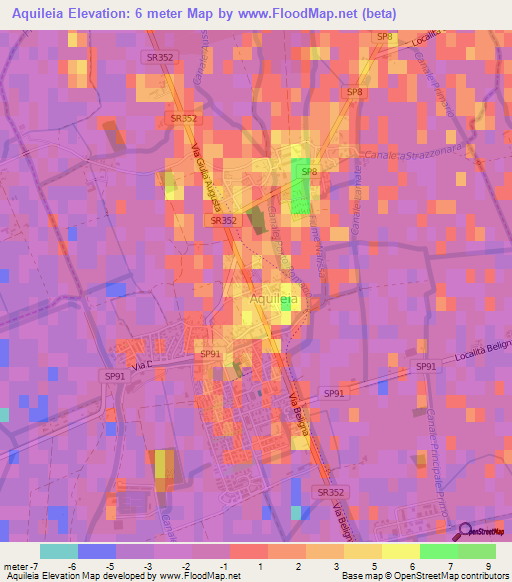 Aquileia,Italy Elevation Map