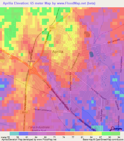 Aprilia,Italy Elevation Map