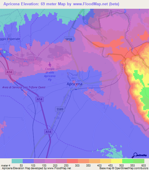 Apricena,Italy Elevation Map