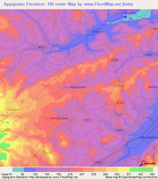 Appignano,Italy Elevation Map