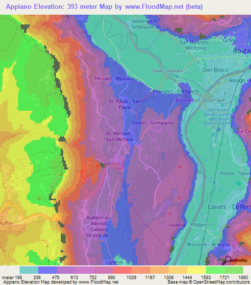 Appiano,Italy Elevation Map