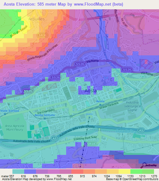 Aosta,Italy Elevation Map