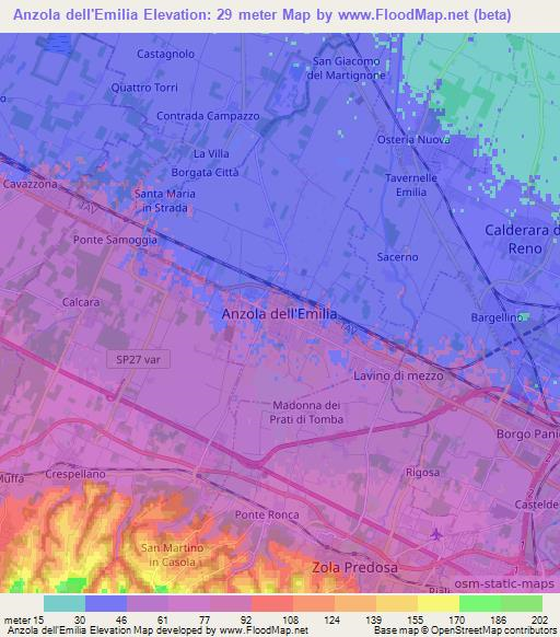 Anzola dell'Emilia,Italy Elevation Map