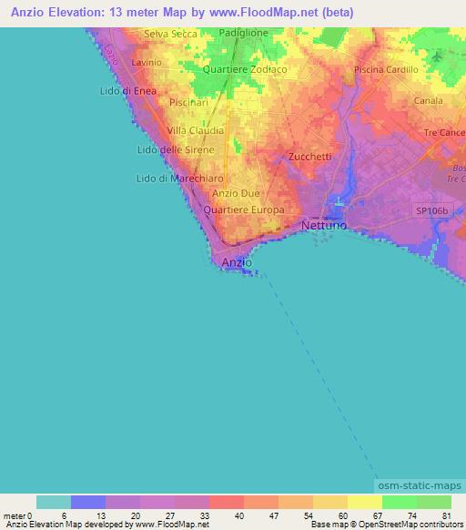 Anzio,Italy Elevation Map