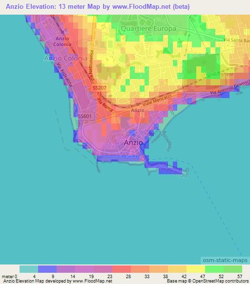 Anzio,Italy Elevation Map