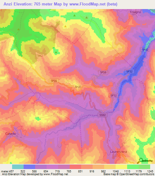 Anzi,Italy Elevation Map