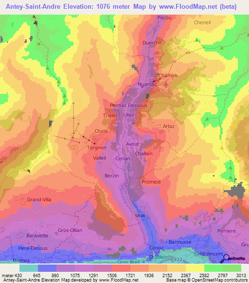 Antey-Saint-Andre,Italy Elevation Map