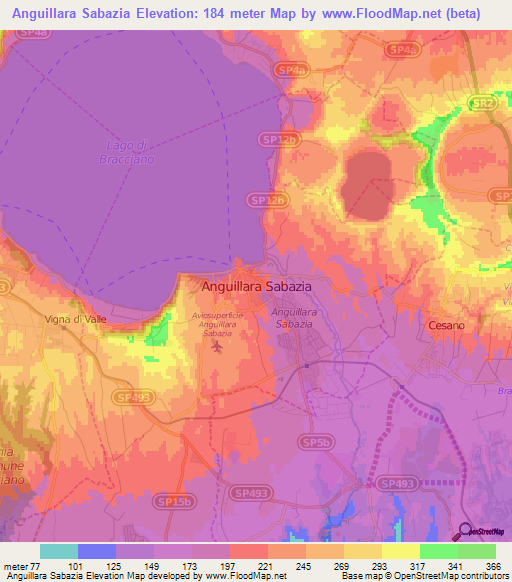 Anguillara Sabazia,Italy Elevation Map