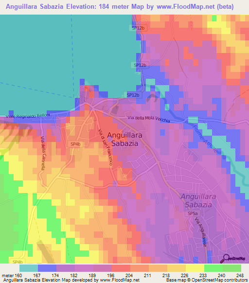 Anguillara Sabazia,Italy Elevation Map