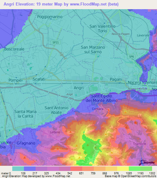 Angri,Italy Elevation Map