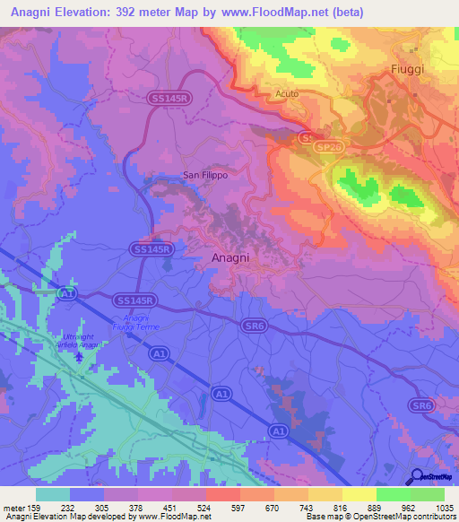 Anagni,Italy Elevation Map