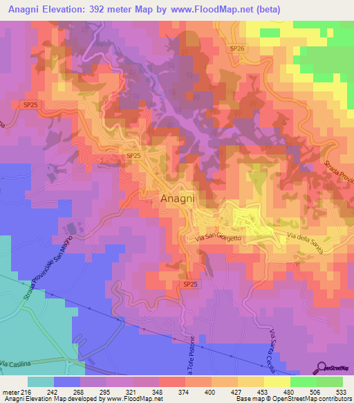 Anagni,Italy Elevation Map