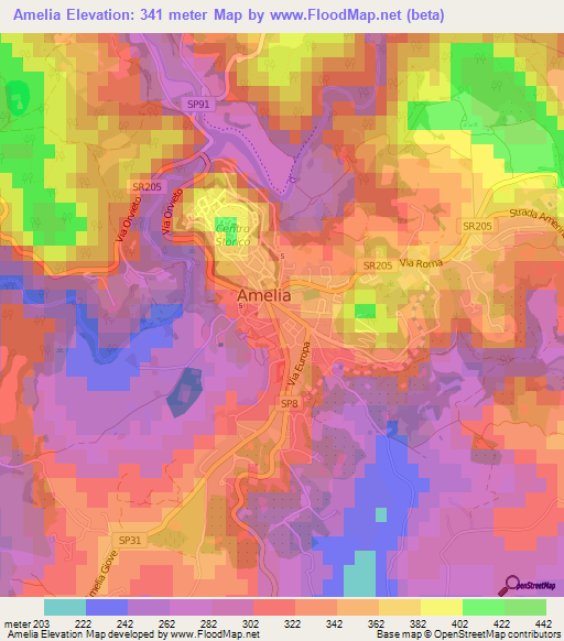 Amelia,Italy Elevation Map