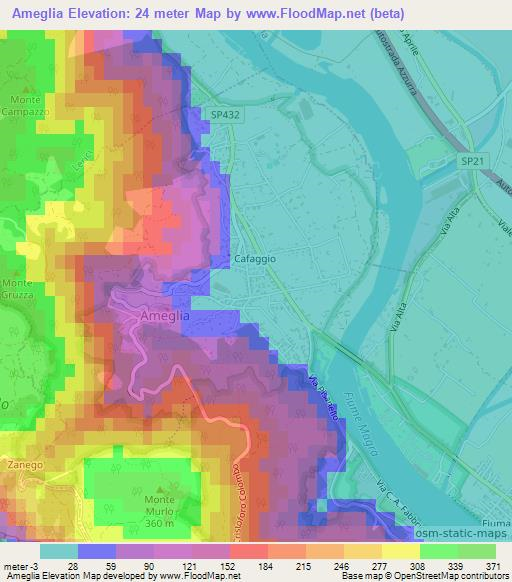 Ameglia,Italy Elevation Map