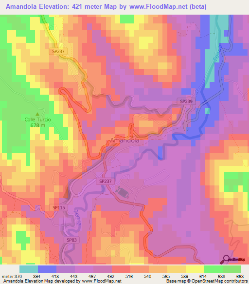 Amandola,Italy Elevation Map