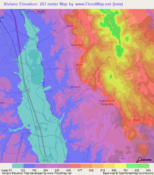 Alviano,Italy Elevation Map