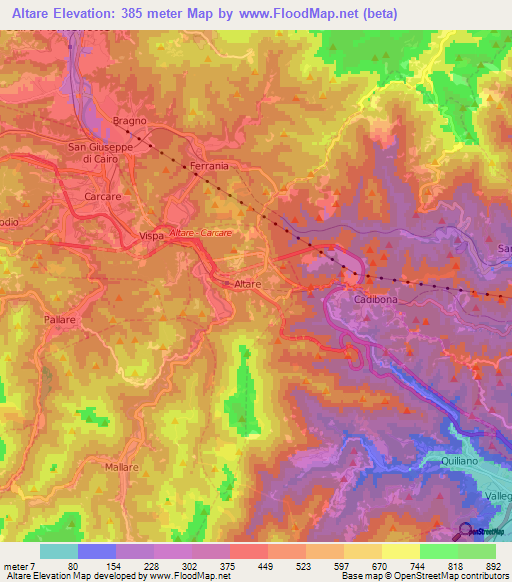 Altare,Italy Elevation Map