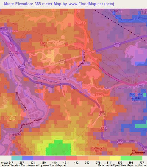 Altare,Italy Elevation Map