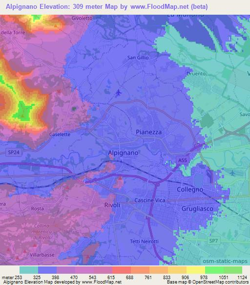 Alpignano,Italy Elevation Map