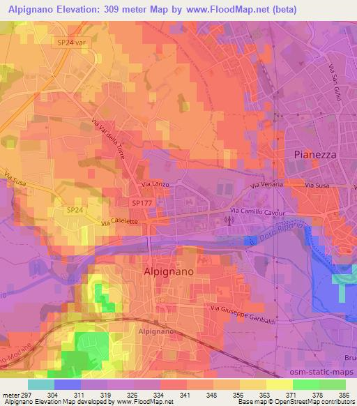 Alpignano,Italy Elevation Map