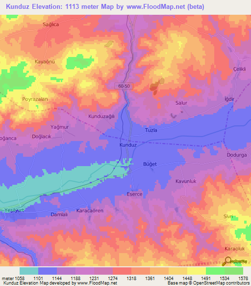 Kunduz,Turkey Elevation Map