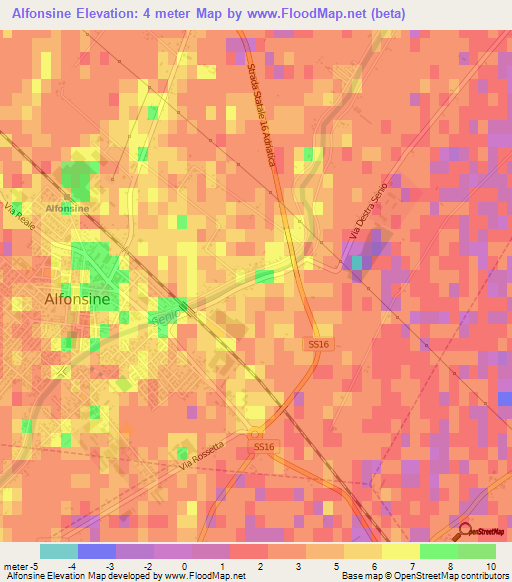 Alfonsine,Italy Elevation Map