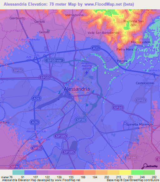 Alessandria,Italy Elevation Map