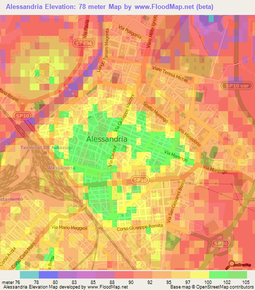 Alessandria,Italy Elevation Map