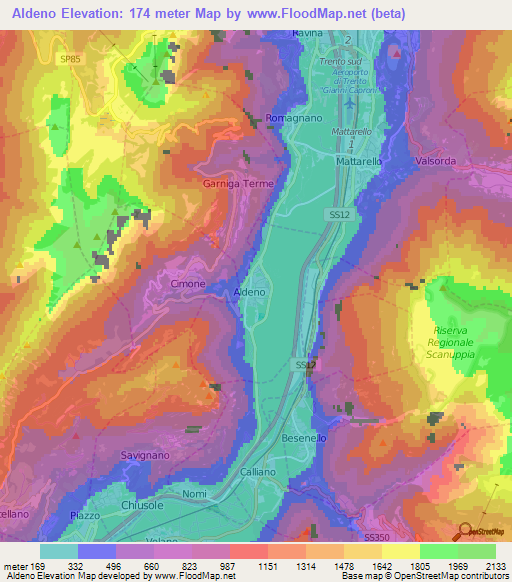 Aldeno,Italy Elevation Map