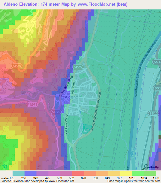 Aldeno,Italy Elevation Map