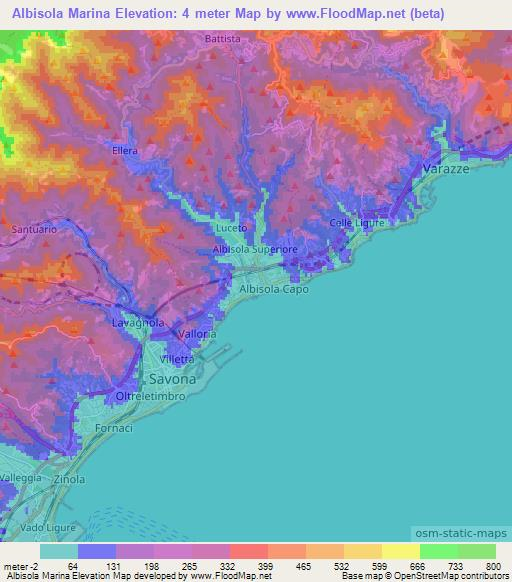 Albisola Marina,Italy Elevation Map