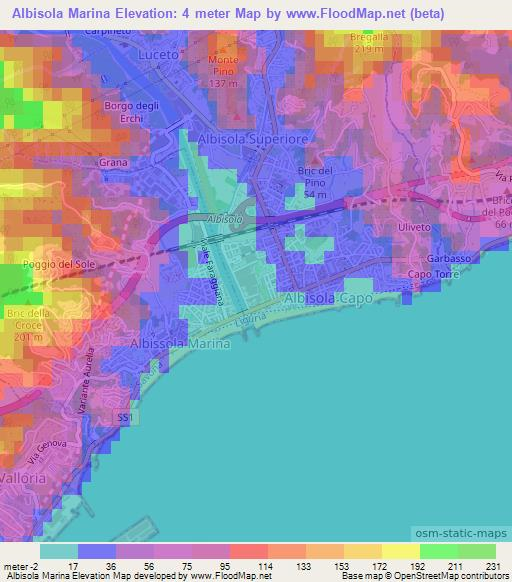 Albisola Marina,Italy Elevation Map