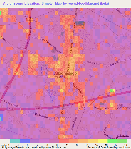 Albignasego,Italy Elevation Map