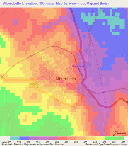 Alberobello,Italy Elevation Map