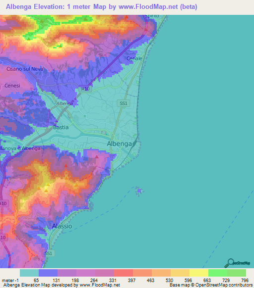 Albenga,Italy Elevation Map