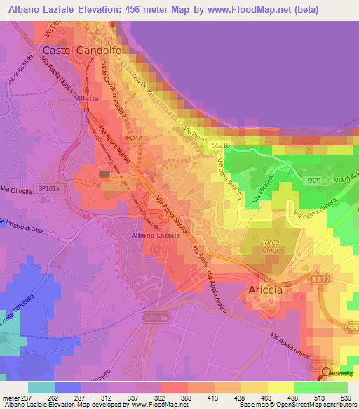 Albano Laziale,Italy Elevation Map