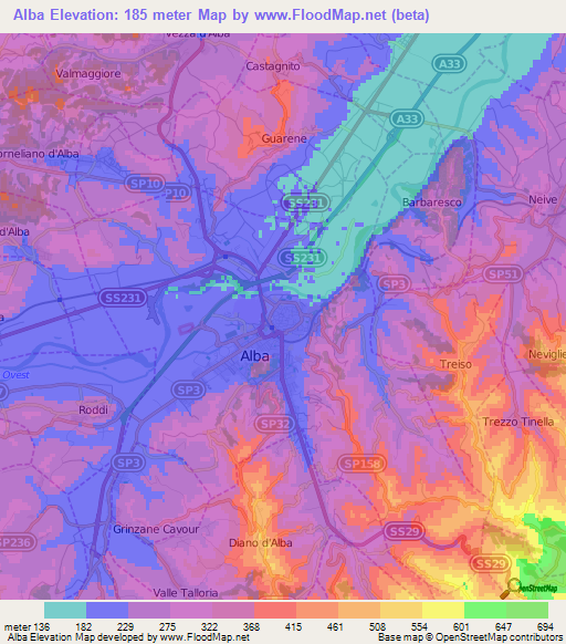 Alba,Italy Elevation Map