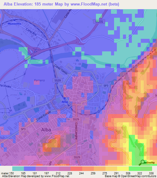 Alba,Italy Elevation Map