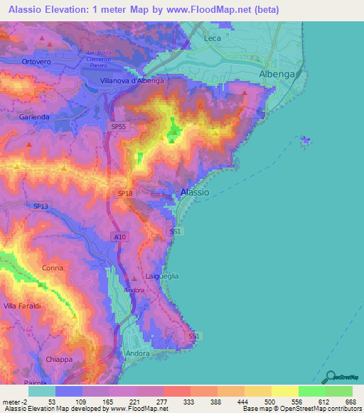 Alassio,Italy Elevation Map